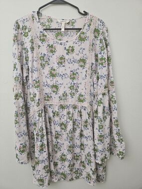 Matilda Jane Women’s Like A Lady Pink Floral Boho Feminine Tunic Top Size Large